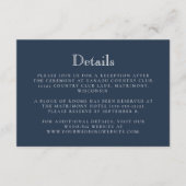 Monogram Crest Navy Blue Wedding Details Informatiekaartje (Voorkant)