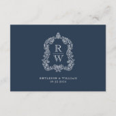 Monogram Crest Navy Blue Wedding Details Informatiekaartje (Achterkant)