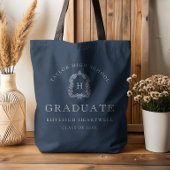 Monogram Crest Navy Blue White Graduation Tote Bag