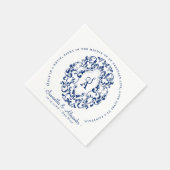 Monogram Crest Old Print Royal Blue Wedding Servet (Hoek)