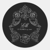 Monogram Crest Ornament Black & White Wedding Logo Ronde Sticker (Voorkant)