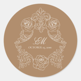 Monogram Crest Ornament Golden Brown Wedding Logo Ronde Sticker