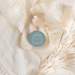Monogram Crest Ornament Stofblauw Bruiloft Ronde Sticker