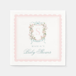 Monogram Crest Pink Bow Scallop Servet