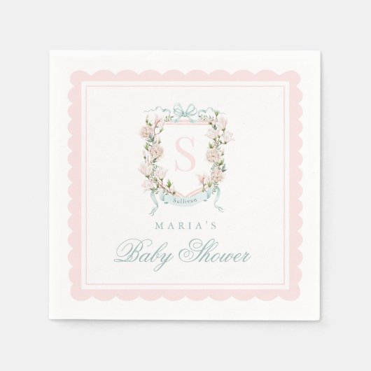 Monogram Crest Pink Bow Scallop Servet (Voorkant)