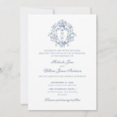 Monogram Crest QR-code Alles in één bruiloft Kaart (Voorkant)