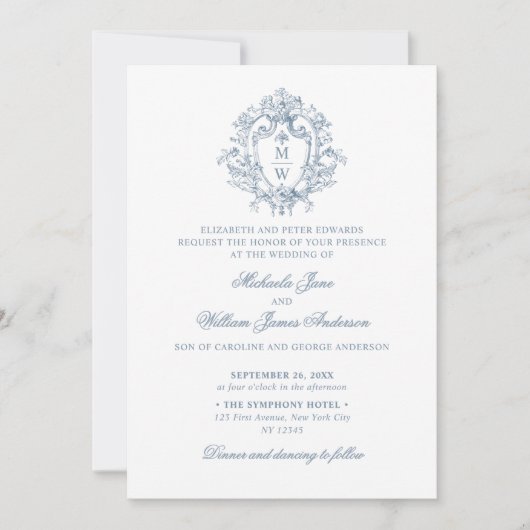 Monogram Crest QR-code Alles in één bruiloft Kaart (Voorkant)