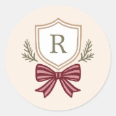 Monogram Crest Red Bow Christmas Envelope Seals Ronde Sticker (Voorkant)