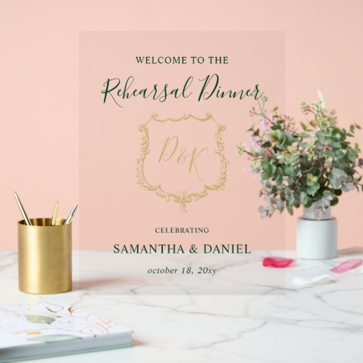 Monogram Crest Rehearsal Dinner Welcome Sign Acryl Bord (Huwelijk)