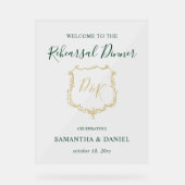 Monogram Crest Rehearsal Dinner Welcome Sign Acryl Bord (Voorkant)