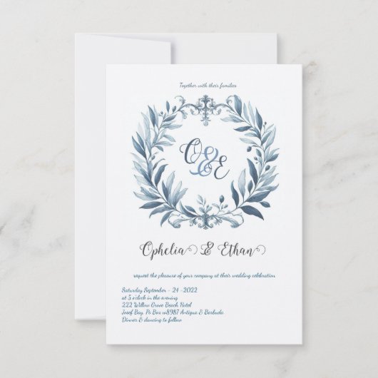 Monogram Crest Rococo bruiloft uitnodiging (Voorkant)