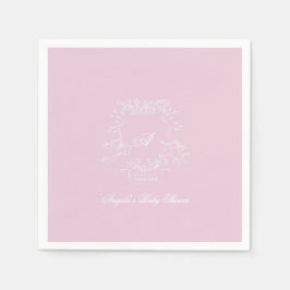 Monogram Crest Roze Baby shower Papier servet