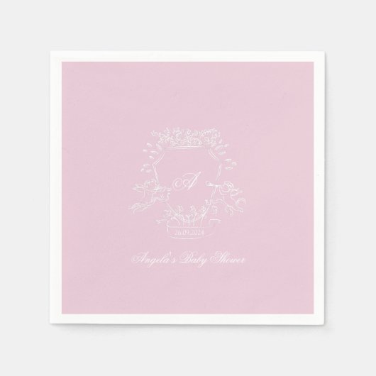 Monogram Crest Roze Baby shower Papier servet (Voorkant)