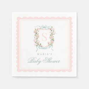 Monogram Crest Roze Strikboordrand Servet