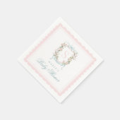 Monogram Crest Roze Strikboordrand Servet (Hoek)