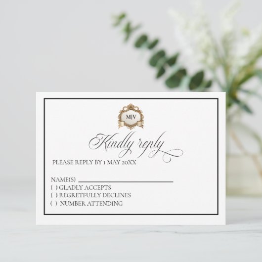 Monogram Crest RSVP card (Staand voorkant)