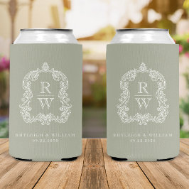 Monogram Crest Sage Green Wedding Blikjeskoeler
