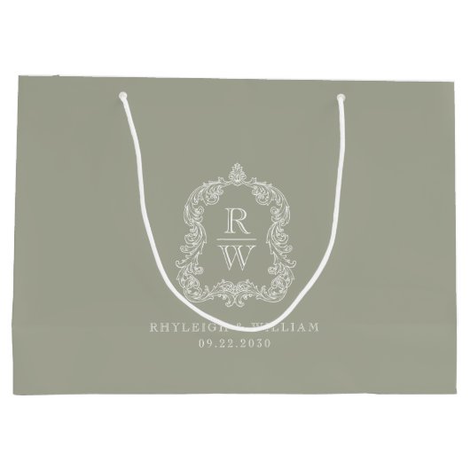 Monogram Crest Sage Green Wedding Groot Cadeauzakje (Achterkant)
