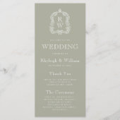 Monogram Crest Sage Green Wedding Programmakaart (Voorkant)