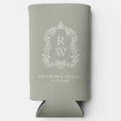 Monogram Crest Sage Green Wedding Seltzer Blikjeskoeler (Voorkant)