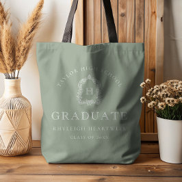Monogram Crest Sage Green White Graduation Tote Bag