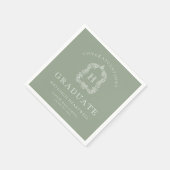 Monogram Crest Sage Groen Wit Graduation Party Servet (Hoek)