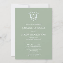 Monogram Crest Sage Groene Bruiloft Kaart