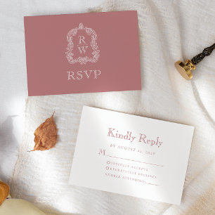 Monogram Crest Stof Roze Trouw RSVP Kaartje