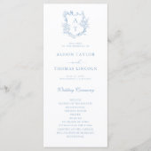 Monogram Crest Stofblauw Huwelijksprogramma Kaart (Voorkant)