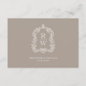 Monogram Crest Taupe Wedding Details Informatiekaartje (Achterkant)