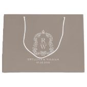 Monogram Crest Taupe Wedding Groot Cadeauzakje (Voorkant)