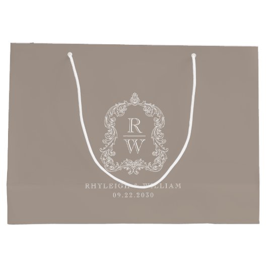 Monogram Crest Taupe Wedding Groot Cadeauzakje (Achterkant)