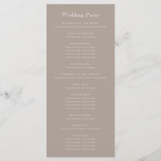 Monogram Crest Taupe Wedding Programmakaart (Achterkant)