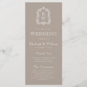 Monogram Crest Taupe Wedding Programmakaart (Voorkant)