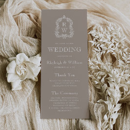 Monogram Crest Taupe Wedding Programmakaart