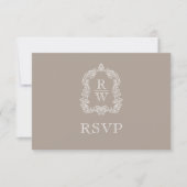 Monogram Crest Taupe Wedding RSVP Kaartje (Voorkant)