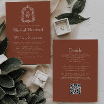 Monogram Crest Terracotta QR Code Bruiloft