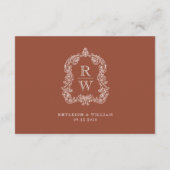 Monogram Crest Terracotta Wedding Details Informatiekaartje (Achterkant)