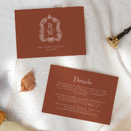 Monogram Crest Terracotta Wedding Details Informatiekaartje