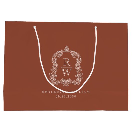 Monogram Crest Terracotta Wedding Groot Cadeauzakje (Achterkant)