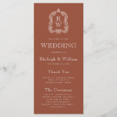 Monogram Crest Terracotta Wedding Programmakaart (Voorkant)