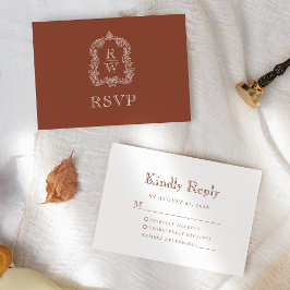 Monogram Crest Terracotta Wedding RSVP Kaartje