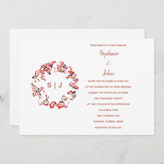 Monogram Crest Terracotta Wit Eenvoudige Bruiloft Kaart (Voorkant / Achterkant)