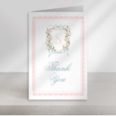 Monogram Crest Thank You Card Pink Bow Scallop Bedankkaart