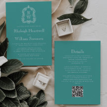Monogram Crest Turquoise QR Code Wedding