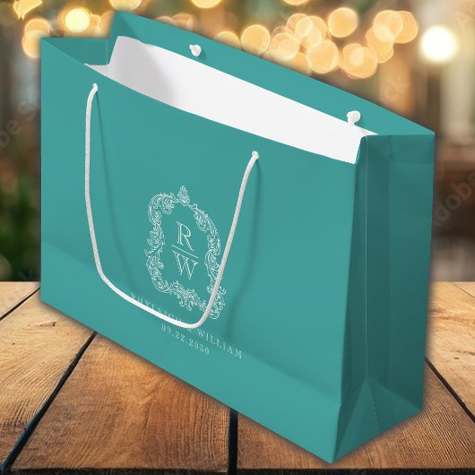Monogram Crest Turquoise Wedding Groot Cadeauzakje