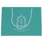 Monogram Crest Turquoise Wedding Groot Cadeauzakje (Voorkant)