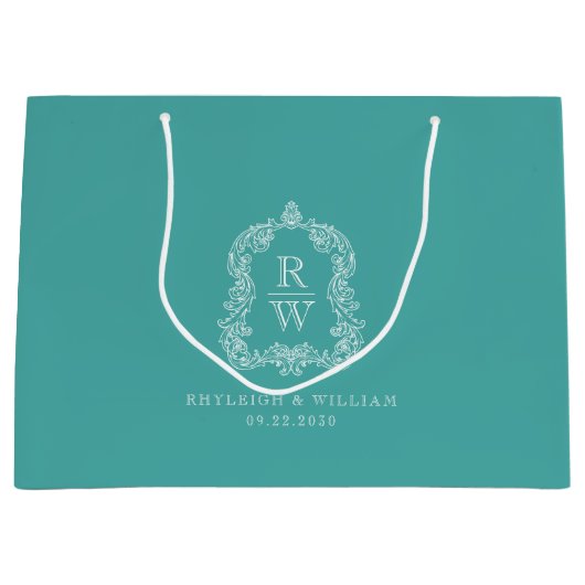 Monogram Crest Turquoise Wedding Groot Cadeauzakje (Voorkant)