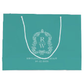 Monogram Crest Turquoise Wedding Groot Cadeauzakje (Achterkant)
