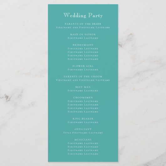 Monogram Crest Turquoise Wedding Programmakaart (Achterkant)